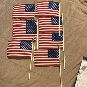8 American Patriotic Mini Flags with Wooden Handles